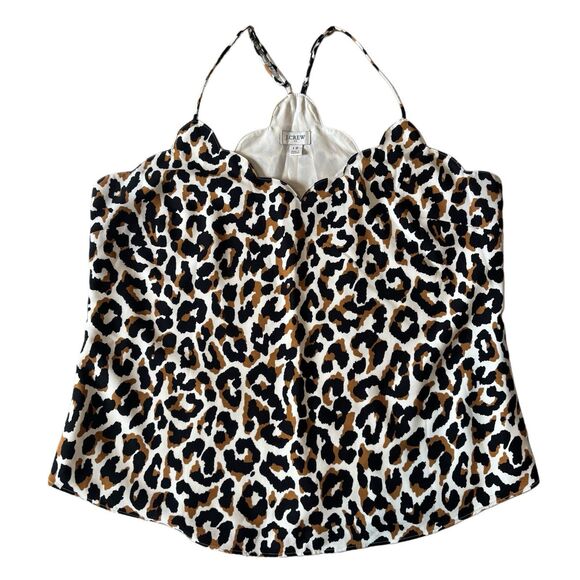 J. Crew Scalloped Cami Women's size 12 Leopard Print Crepe Tank Sleeveless - Picture 1 of 5